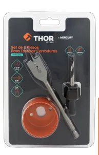 [THAC201] Set de 3 piezas para instalar cerraduras incluye: sierra copa 2-1/8", broca espada 7/8", mandril 3/8