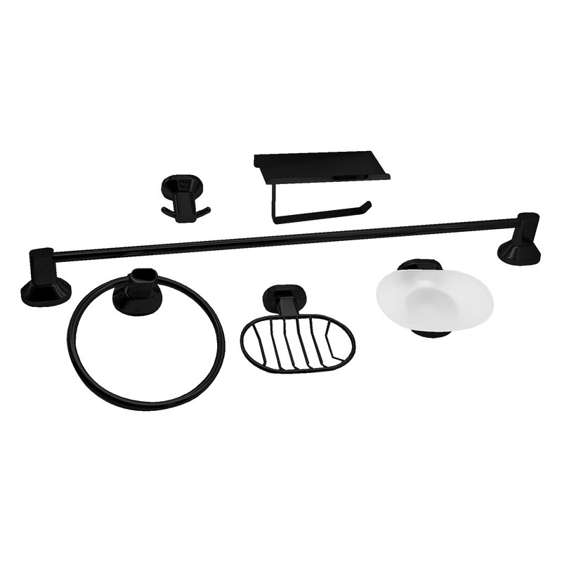 Juego accesorios de baño x 6 ovlalo atlas negro mate