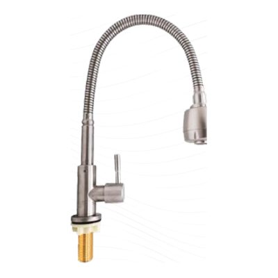 Llave lavaplatos agua fria meson cuello flexible acero inox