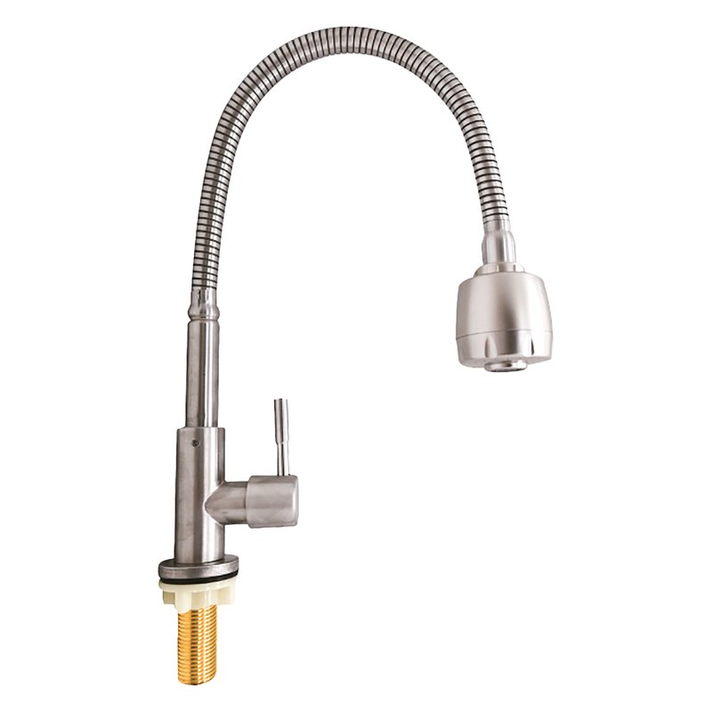 [VQALF004] Llave lavaplatos agua fria meson cuello flexible acero inox