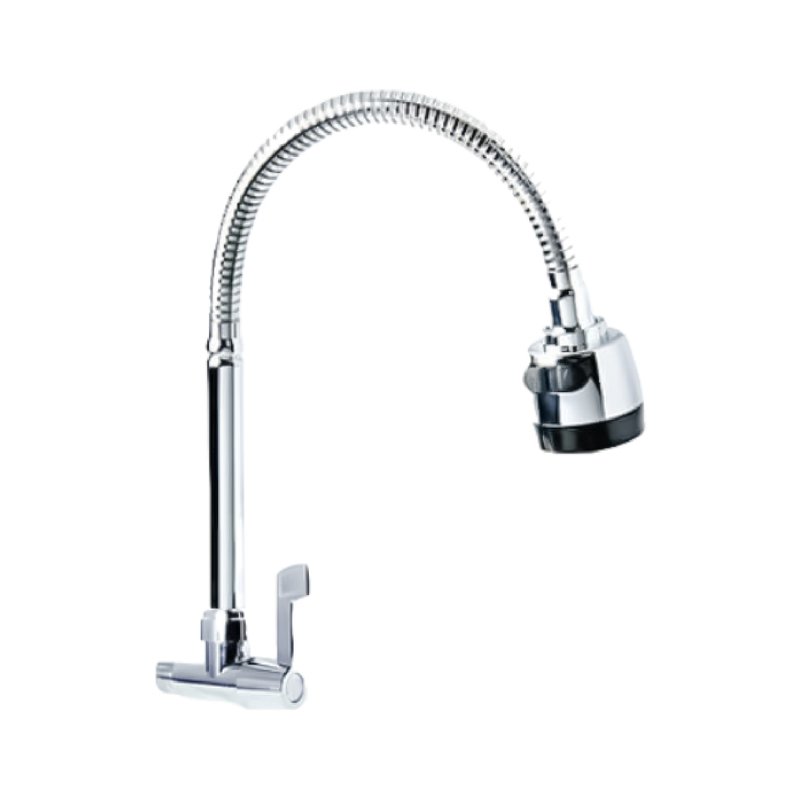 Llave lavaplatos met agua fria pared cuello flexible cromo