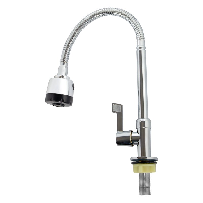 Llave lavaplatos plast agua fria meson cuello flexible cromo