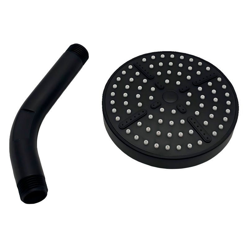 Regadera redonda 10 cm - 4‘’ plast semi slim + brazo corto 15 cm negro mate
