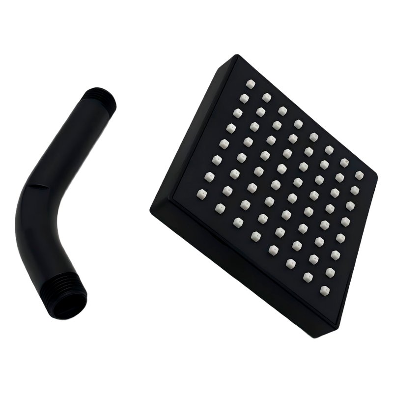 Regadera cuadrada 10x10 cm - 4‘’ plast + brazo corto 15 cm negro mate