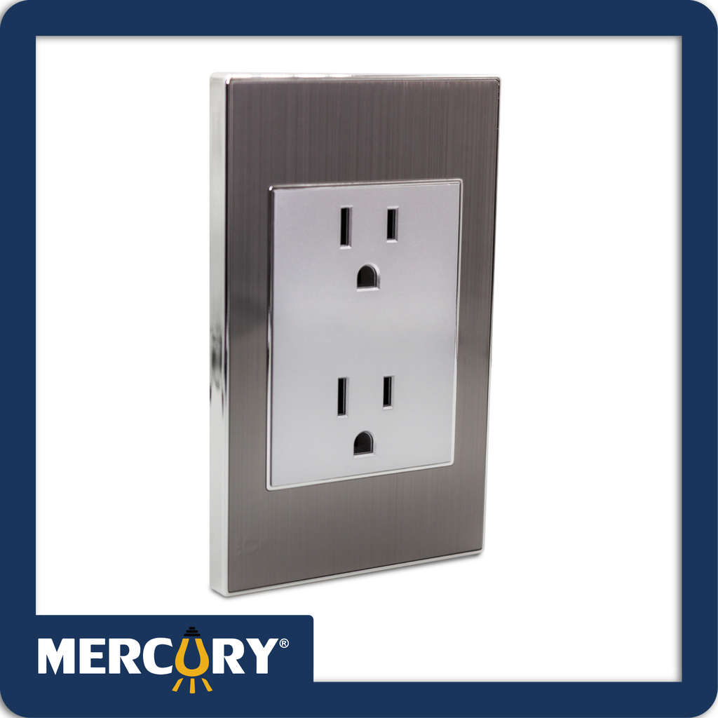 Toma doble polo tierra mercury stainless