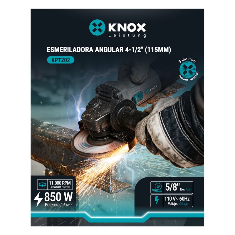 [KPT202] Esmeriladora / Pulidora angular 4-1/2“ (115mm) 110v~60hz- 10.000 rpm - 850w knox