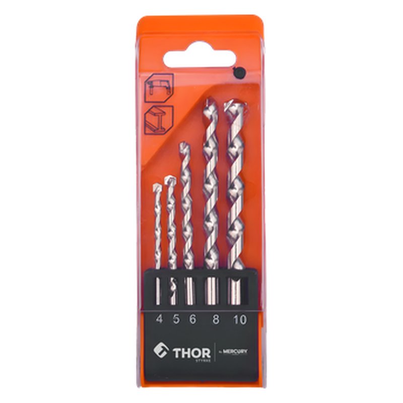 Set brocas muro 5pcs 1/8“-3/8” c/plastico yg10 thor