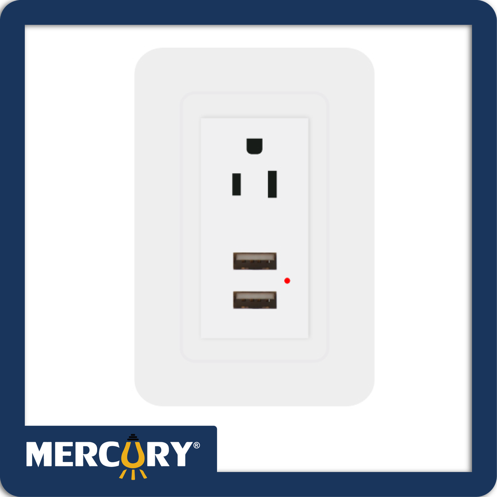 Toma sencillo polo tierra + usb x2 mercury blanco 118z-08