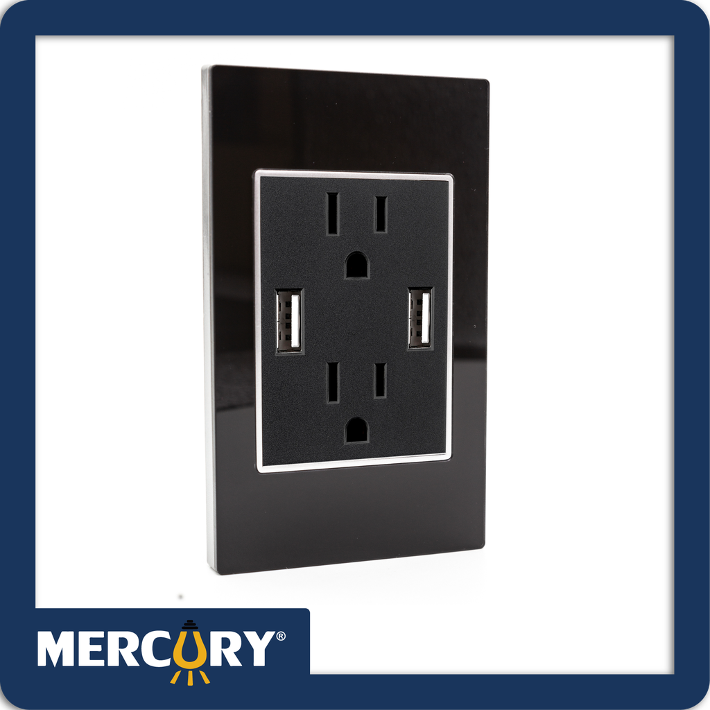 [ETI75] Toma sencillo polo tierra + usb x2 mercury black mirror